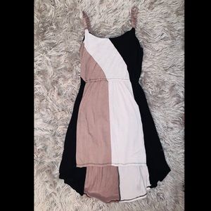 Black tan cream color block dress